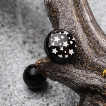 Detail View 1 of Multi Stars Pink Logo Acrylic Barbell Tongue Ring-Black